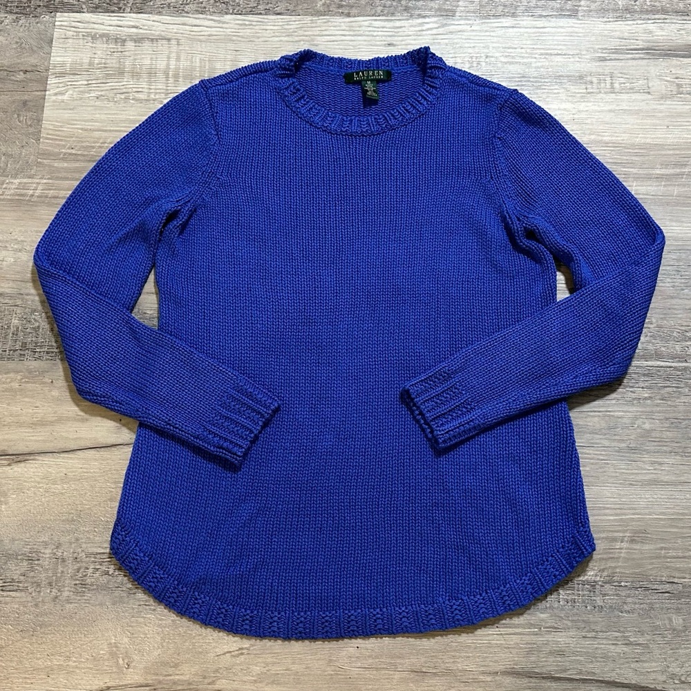Lauren Ralph Lauren Royal Blue Open Knit Heavy Crewneck Sweater, Women’s Medium